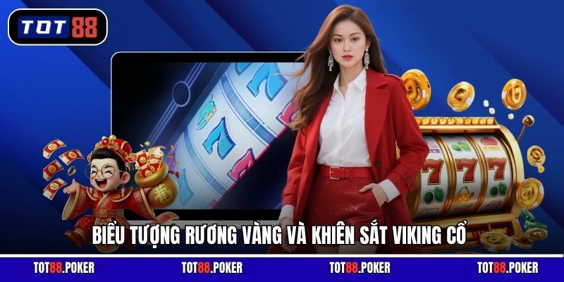 Biểu tượng rương vàng và khiên sắt Viking cổ